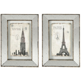 2/Set Vintage Mirror Wall art Paris & New York