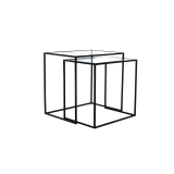 S/2 Metal Rectangle Nest Side Table-Black Frame with Clear Bevelled Edge Tempered Glass Tops