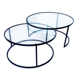 Bella S/2 90CM + 70CM Round Coffee Table - Black with Clear Tempered Glass Table Top