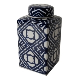 BluenWhite Square Lidded Jar