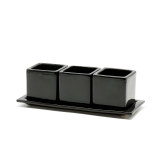 Set 3 SQ pot W/Saucer-black