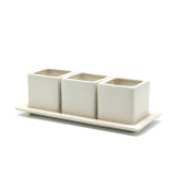 Set 3 SQ pot W/Saucer -white